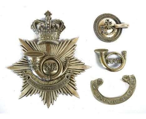 A Victorian Officer's Silver Plated Helmet Plate to the Royal Westmoreland Light Infantry, of three part construction, with Q