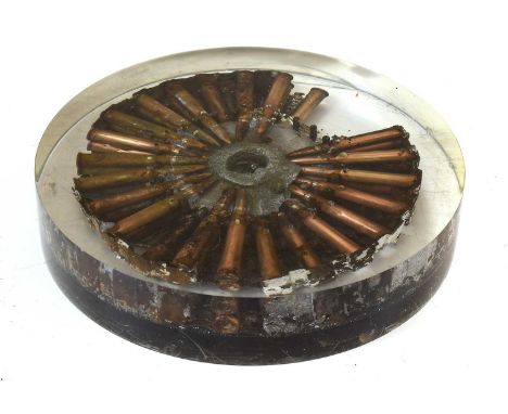 A First World War Magazine Round of Inert Lewis Machine Gun Bullets, now housed within a resin display drum,