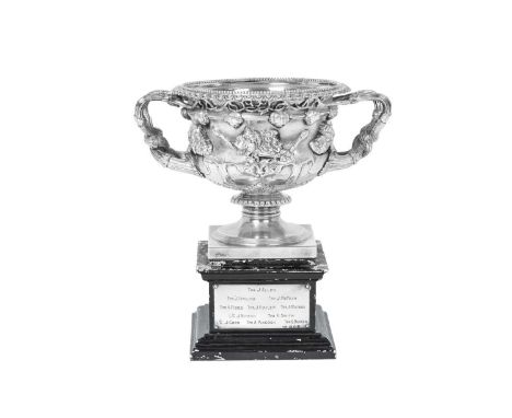 An Elizabeth II Silver Copy of the Warwick Vase, by Carrington and Co., London, 1958 of typical form, on square base, the sid