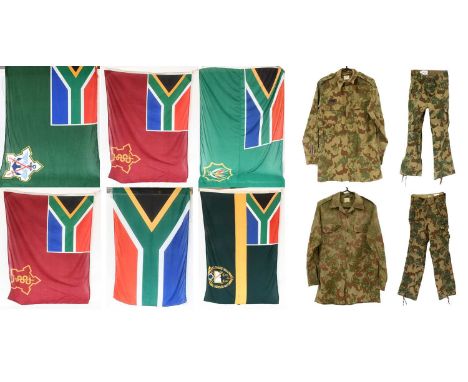 Six Various Large South African Flags, in printed polyester, comprising South African Defence Force, Army, Military Health Se