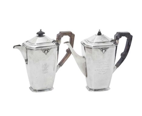 A George V Silver Coffee-Pot and Hot-Water Jug, by Mappin and Webb, Sheffield, 1933 and 1934 each in the Art Deco style, tape