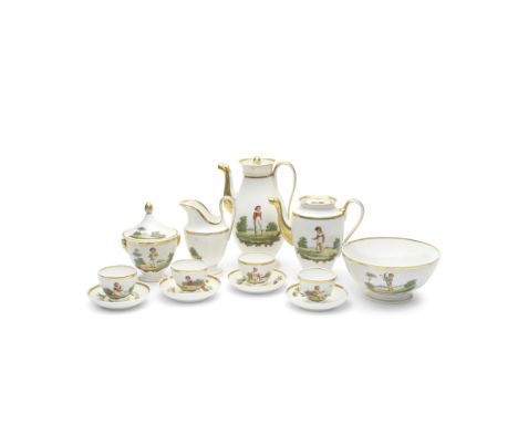 A 19th century twenty-four piece Paris gilt porcelain part tea and coffee serviceEach piece painted with boys at various past