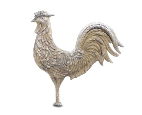 A 19th century gilt painted zinc cockerel weather vaneThe bird with moulded body and curling tail feathers, the head with a s