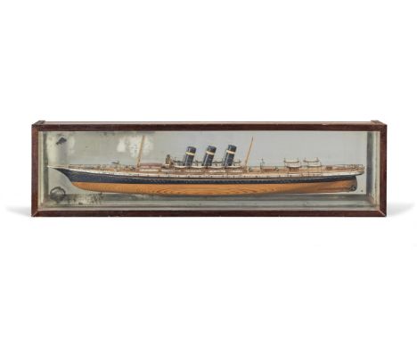 A ship builder's half-block model of a New York steamerEarly 20th centuryThe pinewood model painted black above the waterline