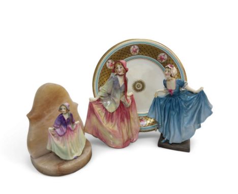 A Royal Doulton figure, Delight, HN1773;&nbsp; another, Sweet Anne, HN1330;&nbsp; &nbsp;a Royal Doulton and alabster bookend;