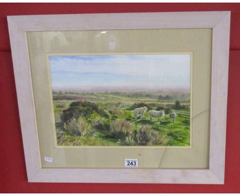 Watercolour - Sheep on moors by R A Bell