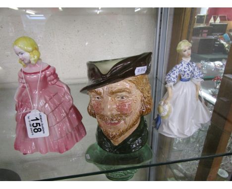 Royal Worcester figure, Royal Doulton toby jug and girl figure