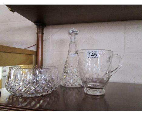 Cut glass fruitbowl, decanter and jug