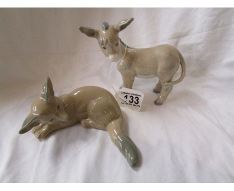 Lladro Nao donkey and recumbant fox