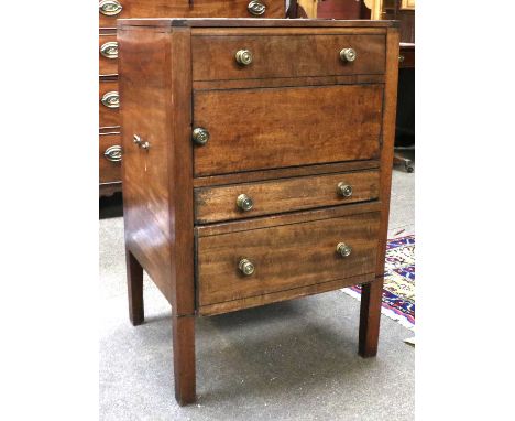 A George III Mahogany Demi-Lune Foldover Card Table, 91cm by 45cm by 73cm and A George III Mahogany Commode (Converted), 54cm