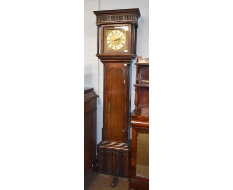 An Oak Thirty-Hour Longcase Clock, the 10" square brass dial bearing an inscription to the centre Nathl Kirk, Kibworth 99, st