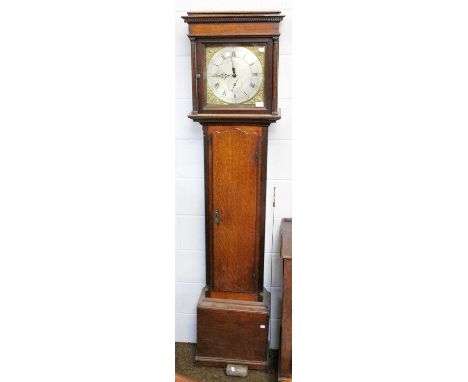 An Oak Thirty-Hour Longcase Clock, circa 1780, the 12" square brass dial with dial centre signed Rob Skelton, the movement wi