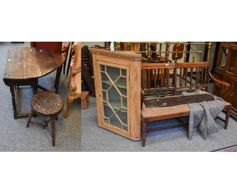 A Quantity of Furniture, comprising: A George III Glazed Pine Hanging Corner Cupboard, 73cm by 42cm by 103cm, An Early 20th C