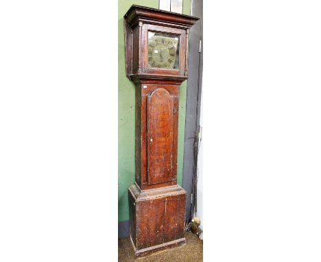 A Painted Pine Thirty-Hour Single-Handed Longcase Clock, 18th century, the 10" square brass dial signed on the chapter ring S