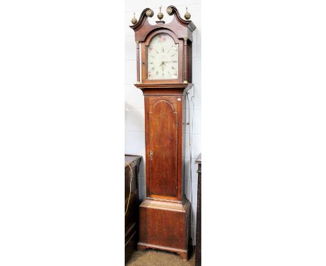 A Thirty-Hour Painted Dial Longcase Clock, the 11" arch painted dial signed T. Wrangles, Scarbro, movement with outside count