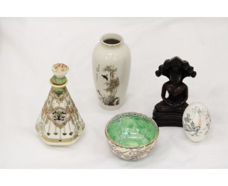 A COLLECTION OF ORIENTAL ITEMS TO INCLUDE A JAPANESE, BIJUTSU, TOKI SIGNED PORCELAIN VASE, A NORITAKE BOTTLE, MALING BOWL, PA