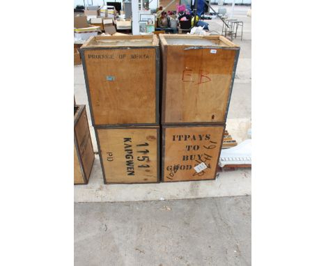 FOUR VINTAGE WOODEN TEA CHESTS 