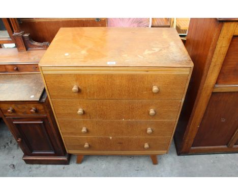 A MID 20TH CENTURY LIGHT OAK CHEST OF FOUR DRAWERS BEARING B.S.STANDARD KITE MARK, 30" WIDE 