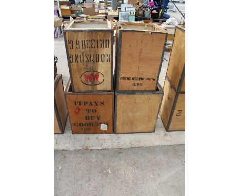 FOUR VINTAGE WOODEN TEA CHESTS 