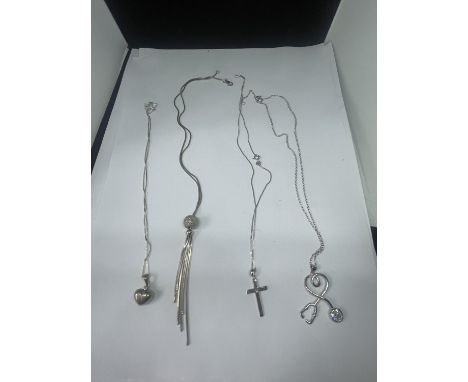 FOUR SILVER NECKLACES WITH PENDANTS 