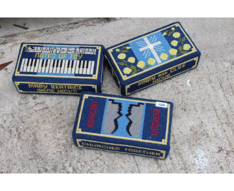 THREE VINTAGE TAPESTRY PRAYER KNEELERS 