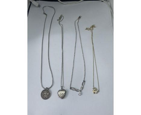 FOUR SILVER NECKLACES WITH PENDANTS 