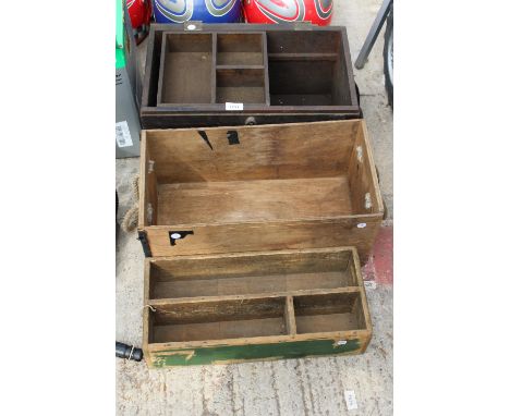 THREE VINTAGE WOODEN CRATES AND TOOL CHESTS 