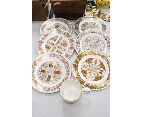 A SELECTION OF SIX SPODE PLATES TO INCLUDE THE KELLS PLATE, THE DURROW PLATE ETC PLUS A SPODE THE KELLS TANKARD 