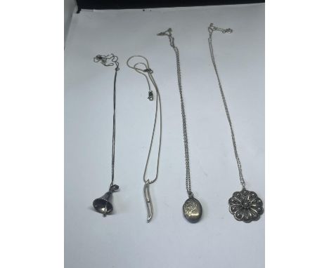 FOUR SILVER NECKLACES WITH PENDANTS 