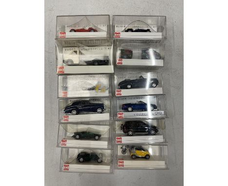 TWELVE BOXED BUSCH VEHICLES 1:87 SCALE 