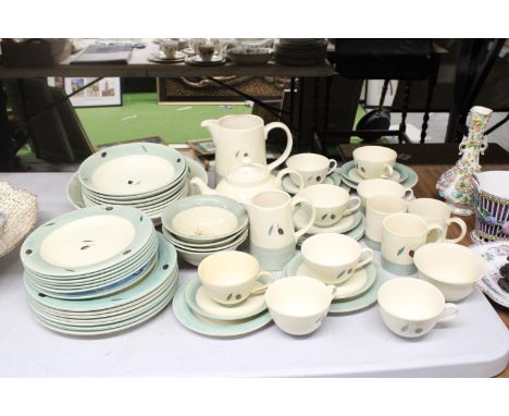 A POOLE POTTERY, 'FRESCO' BY RACHEL BARKER, PART DINNER SERVICE TO INCLUDE, A TEAPOT, LARGE JUGS, VARIOUS SIZES OF PLATES AND