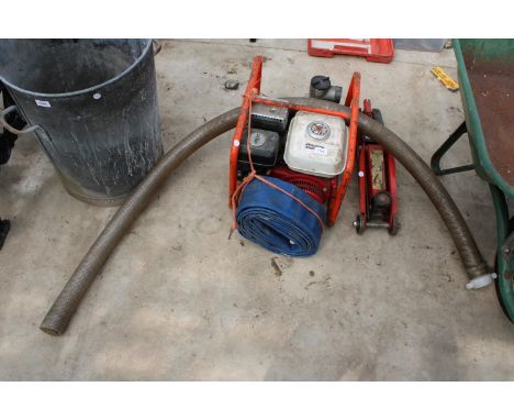 A MACHINE MART PETROL ENGINE WATER PUMP AND A TROLLEY JACK 