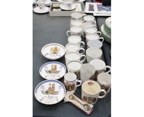 A COLLECTION OF COMMEMORATIVE WARE TO INCLUDE SPODE, AYNSLEY, MUGS ETC PLUS A BOM-BOM DISH WITH A  TWO FURTHER PLATES AND BOX