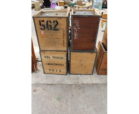 FOUR VINTAGE WOODEN TEA CHESTS 