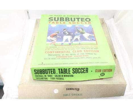 A VINTAGE SUBBUTEO TABLE SOCCER GAME AND SUBBUTEO TABLE CRICKET GAME 