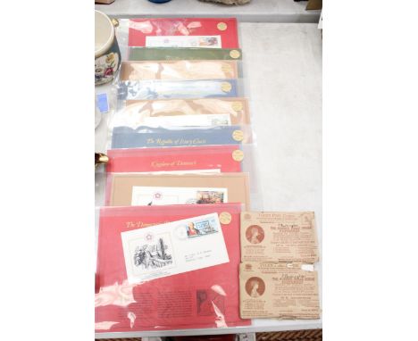 A COLLECTION OF FIRST DAY COVERS ON DESCRIPTION CARDS, PLUS TWO VINTAGE 'TUCK'S' POSTCARDS, SET OF SIX 
