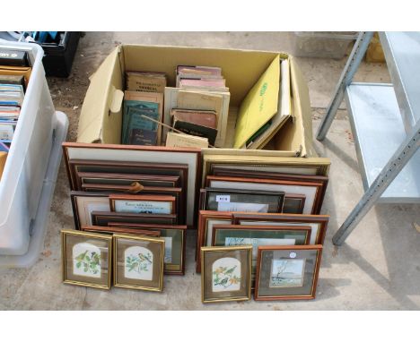 AN ASSORTMENT OF FRAMED PRINTS AND PICTURES AND VINTAGE BOOKS 