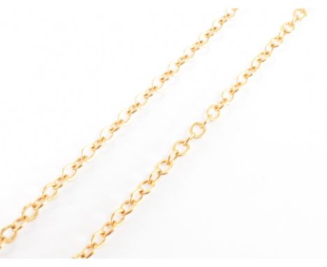 A gold chain link necklace with spring ring clasp. Marked 9ct to clasp. Weight 5g. Measures 46cm length.&nbsp;