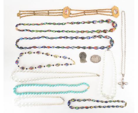 A selection of antique and later jewellery to include four colourful&nbsp;millefiori bead necklaces. The millefiori&nbsp;bead