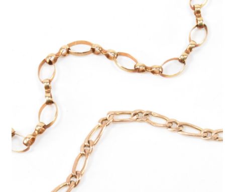 A 9ct gold necklace together with a 9ct gold bracelet. The necklace having oval chain links and a spring ring clasp. A/F clas