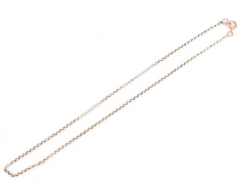 An early 20th century 9ct rose gold chain link necklace. The chain having small links and a spring ring clasp. Weight 3.3g. M