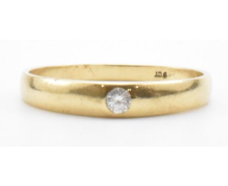 A gold white stone ring. The ring having set a central white stone.&nbsp;White stone measures approximately 2.3mm x 2.3mm.&nb