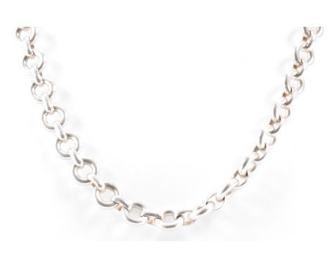 A silver hallmarked necklace chain. The necklace having large round links with a toggle clasp. Hallmarked Edinburgh. Measures