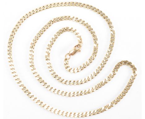 A hallmarked 9ct gold flat link necklace chain. The necklace having flat links with a lobster clasp. Assay marked Sheffield. 