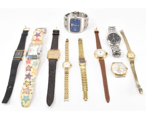 A group of vintage 20th Century wrist watches to include a mother of pearl and yellow metal tank watch, Citizen, Rotary, Rege