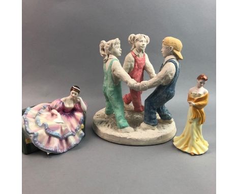 ROYAL DOULTON FIGURE OF 'PAULINE' HN 2441, the figure modelled seated, along with a Royal Worcester figure of Pauline and a f