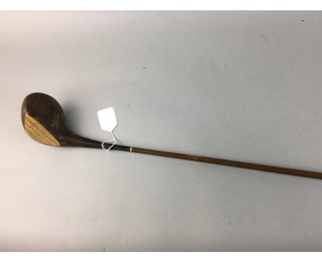 VINTAGE GOLF CLUB, along with a walking stick (2)