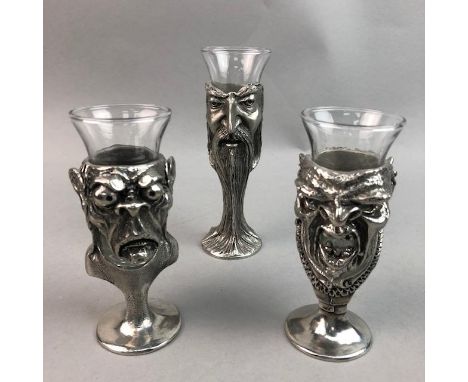 SET OF THIRTEEN LORD OF THE RINGS PEWTER SHOT GLASSES, by Royal Selangor, the tallest 14cm high