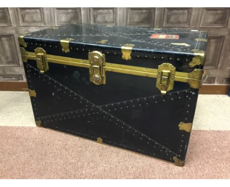 CABIN TRUNK WITH CUNARD LABEL, brass bound, 90cm wide