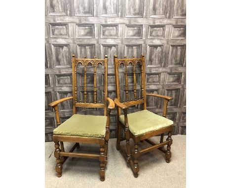 SET OF THREE VICTORIAN ROSEWOOD CHAIRS, along with a pair of Ercol armchairs (5)